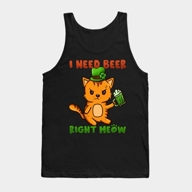 I Need Beer Right Meow I St Patricks Day Leprechaun Cat product Tank Top by biNutz